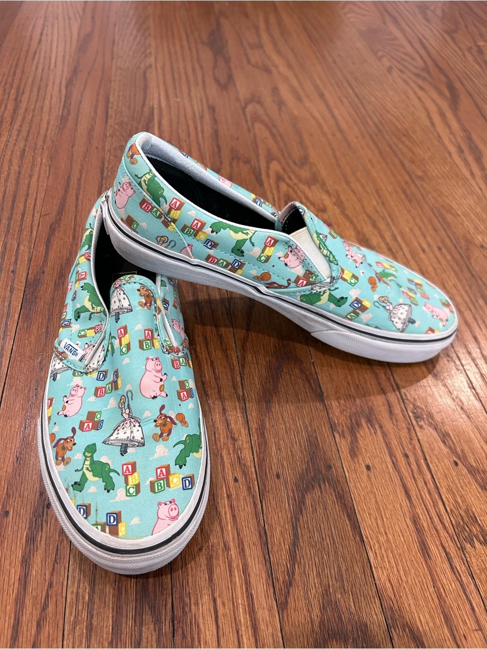 Vans Toy Story slip-On Shoes in Light Teal with Animal Print
